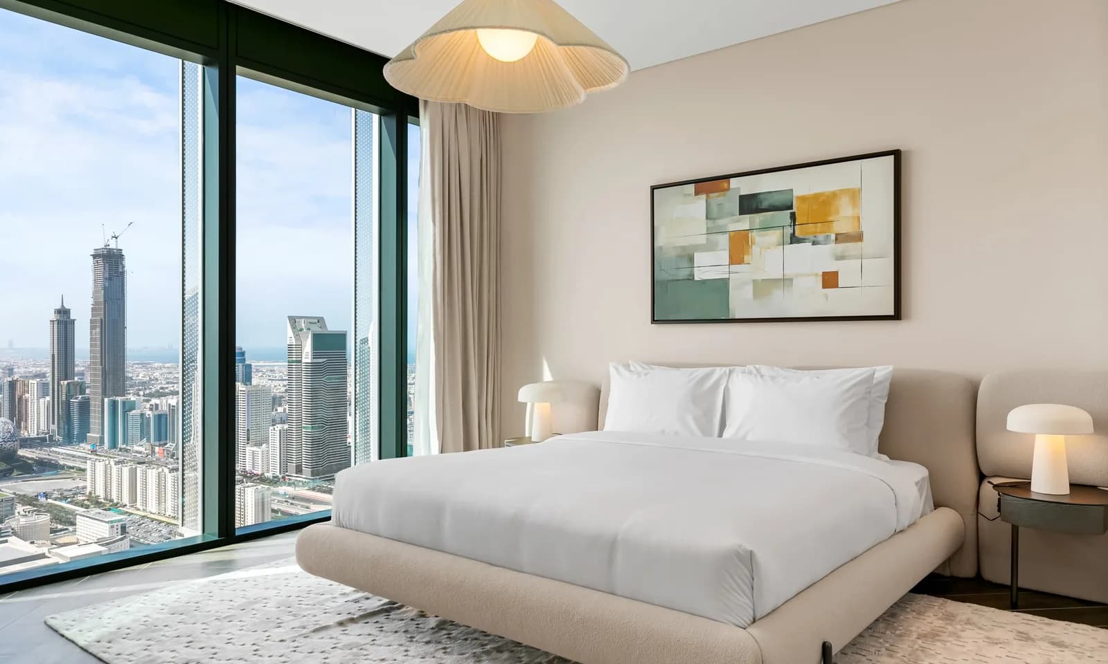 A bedroom with city views in a home managed by Keys Please